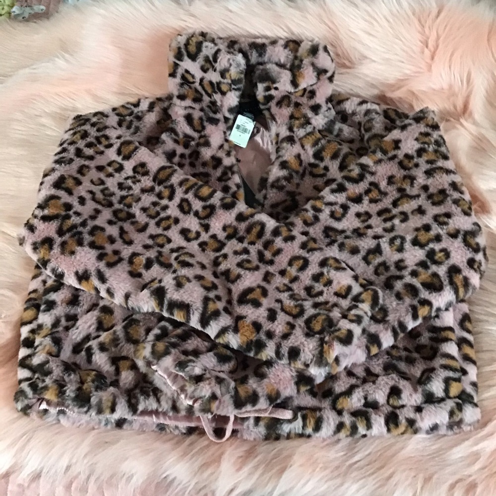 Pink Victoria Secret semi crop top sweater faux feather.